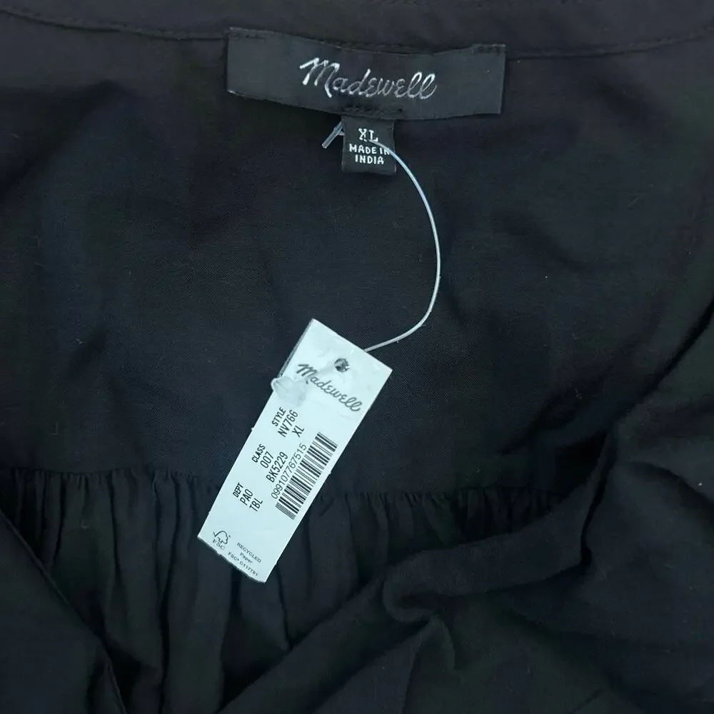 NWT Madewell Ruffled Pintucked Long-Sleeve Top True Black Size XL - Picture 8 of 11